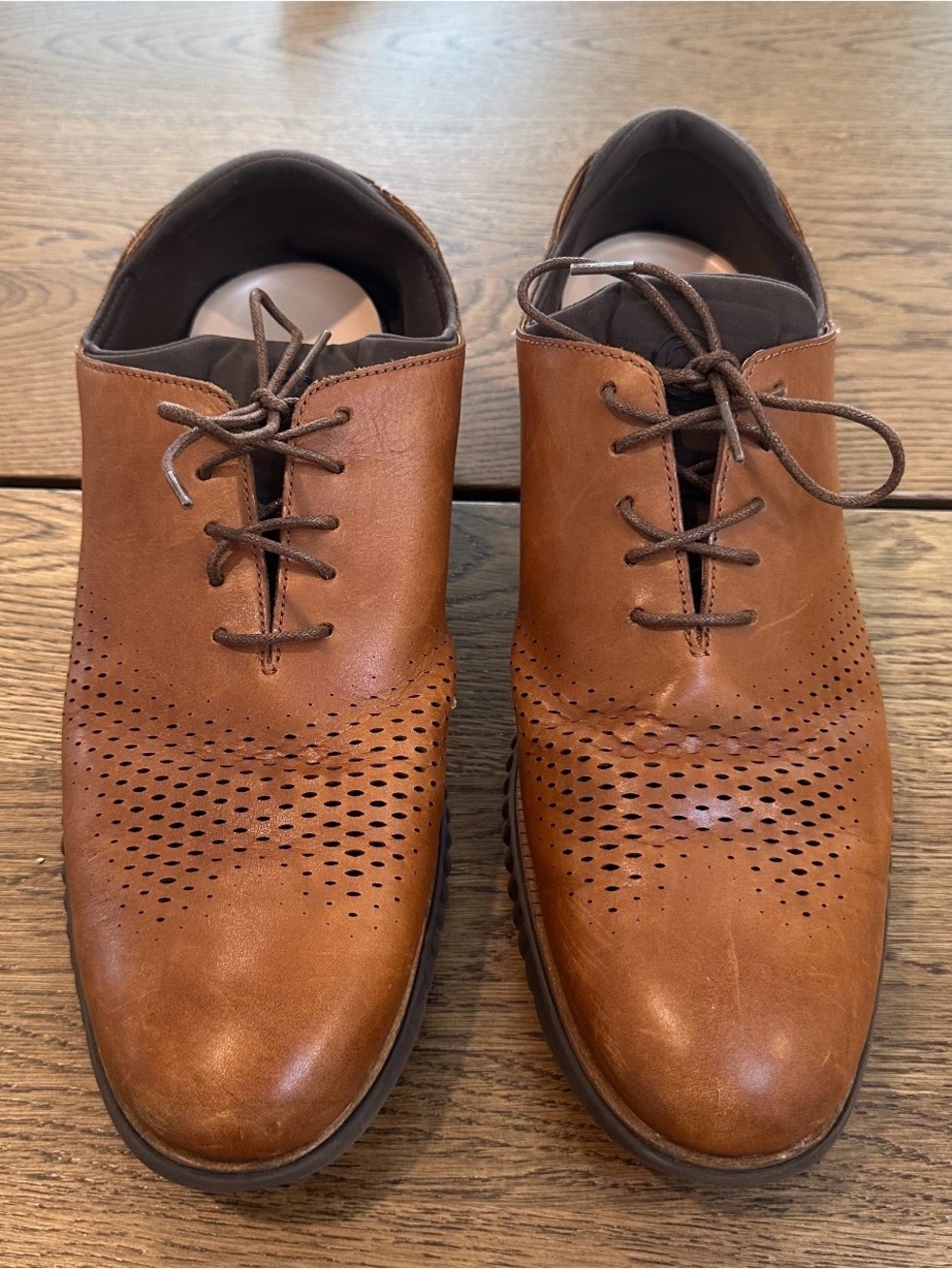 Cole Haan Grand.ØS Men’s 14M Brown Leather Perforated Oxford Dress Shoes